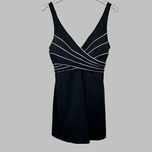 TROPICAL ESCAPE Bathing Suit with built in skirt in Black Size 12